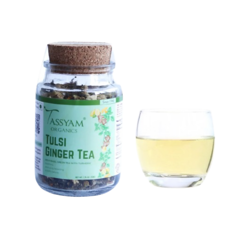 Tassyam Organics Tulsi Ginger Lemon Haldi Green Tea | Grocsy