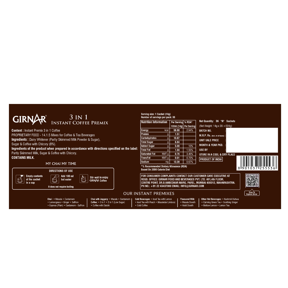 Girnar Instant Premix 3 In 1 Coffee | Grocsy