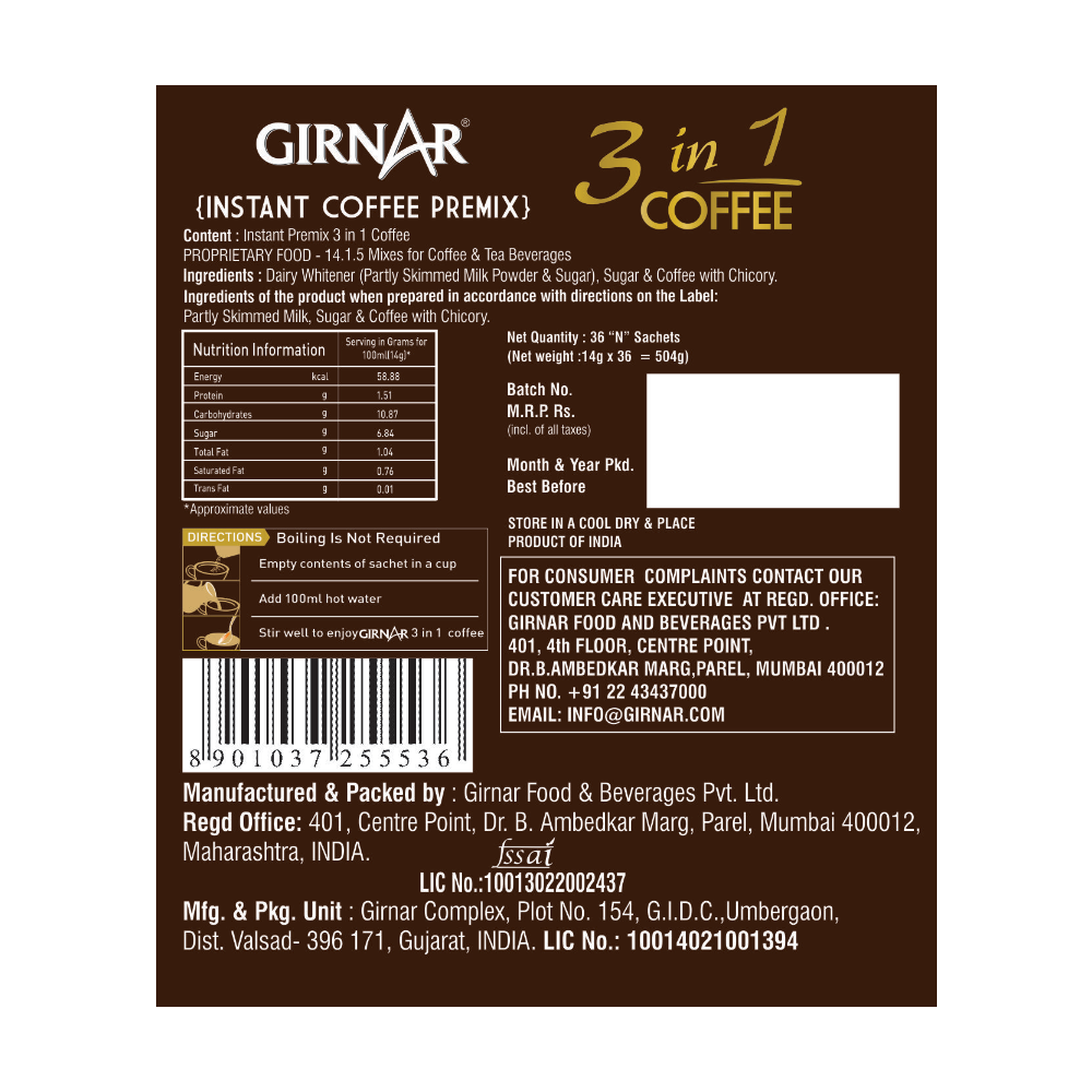 Girnar Instant Premix 3 In 1 Coffee | Grocsy