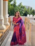 Vedant Vastram Soft Litchi Silk Paithani Jacquard Saree - Purple | Grocsy