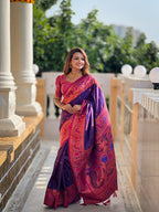 Vedant Vastram Soft Litchi Silk Paithani Jacquard Saree - Purple | Grocsy