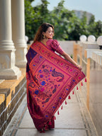 Vedant Vastram Soft Litchi Silk Paithani Jacquard Saree - Purple | Grocsy