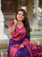 Vedant Vastram Soft Litchi Silk Paithani Jacquard Saree - Purple | Grocsy