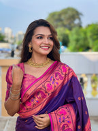 Vedant Vastram Soft Litchi Silk Paithani Jacquard Saree - Purple | Grocsy