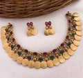 Jewel City Gold-Tone Coin Necklace Set with Emerald and Ruby Gemstones | Grocsy