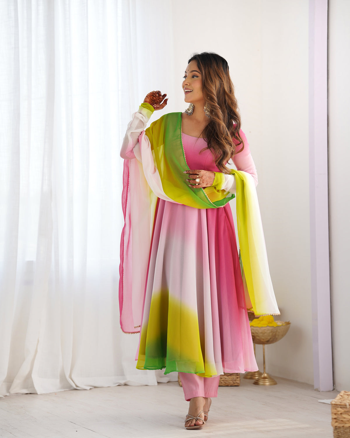 Lehenga Mart Wedding Wear Anarkali Suit With Dupatta - Multi Color | Grocsy