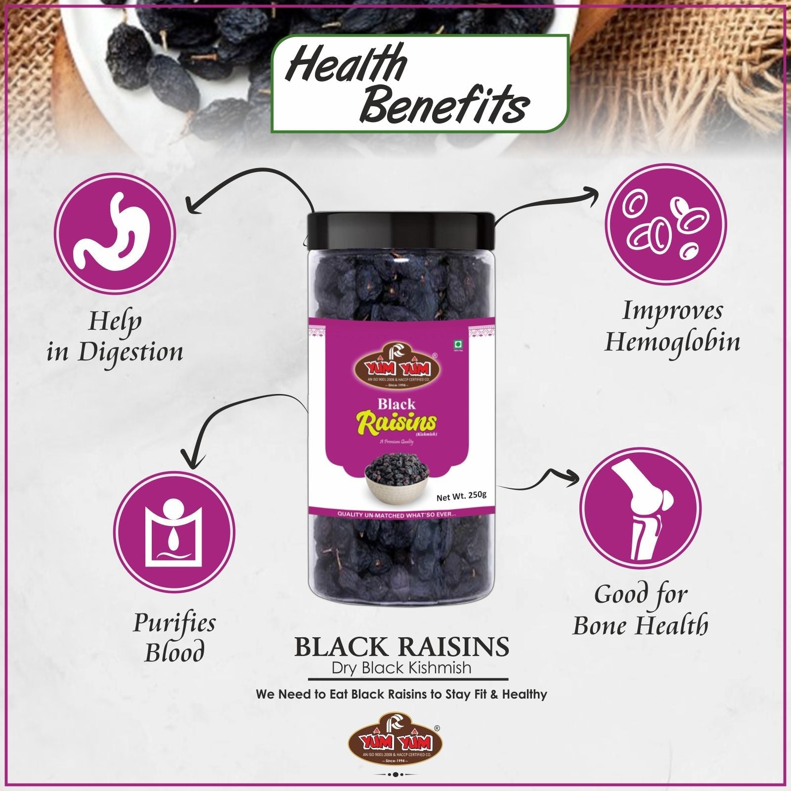 Yum Yum Black Raisins Jar | Grocsy