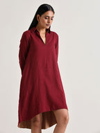 trueBrowns Maroon Short Collared Dress | Grocsy