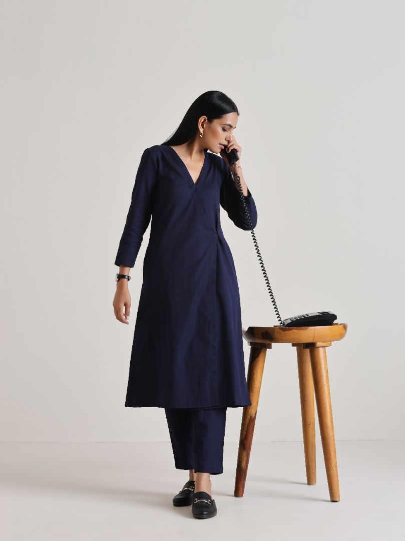 trueBrowns Blue Angrakha Kurta Set | Grocsy