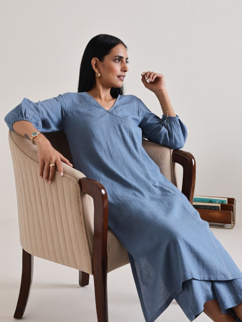 trueBrowns Light Blue Kurta Pant Set | Grocsy