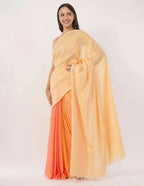 Exclusive Collection Beautiful Khadi Cotton Cream Light Orange Light Yellow Handloom Saree | Grocsy