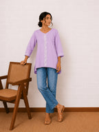 Gharana India Luxury Rayon Lilac Coloured Chikankari Top | Grocsy