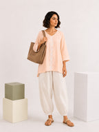 Gharana India Luxury Rayon Peach Coloured Chikankari Top | Grocsy