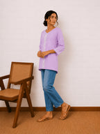 Gharana India Luxury Rayon Lilac Coloured Chikankari Top | Grocsy