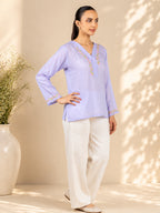 Gharana India Modal Lavender Top With Chikankari In Coloured Thread | Grocsy