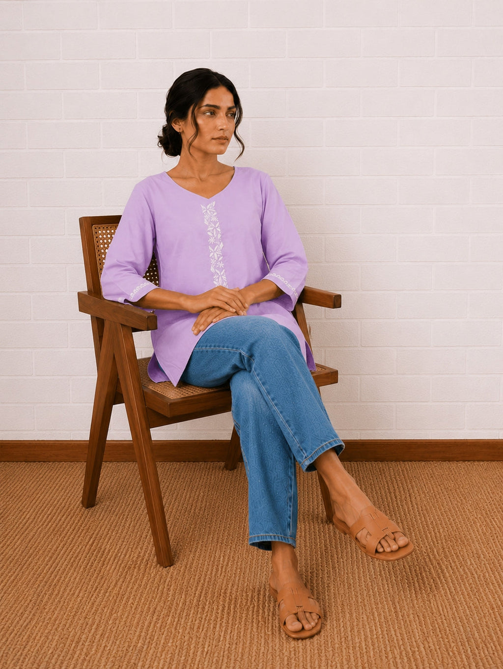 Gharana India Luxury Rayon Lilac Coloured Chikankari Top | Grocsy