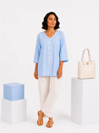 Gharana India Luxury Rayon Powder Blue Coloured Chikankari Top | Grocsy