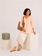 Gharana India Luxury Rayon Peach Coloured Chikankari Top | Grocsy
