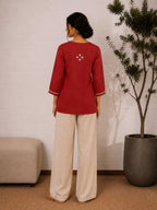 Gharana India Saheba Chikankari Red Cotton Top | Grocsy