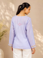 Gharana India Modal Lavender Top With Chikankari In Coloured Thread | Grocsy