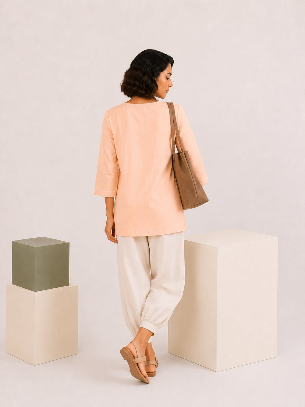 Gharana India Luxury Rayon Peach Coloured Chikankari Top | Grocsy