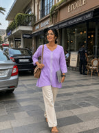 Gharana India Luxury Rayon Lilac Coloured Chikankari Top | Grocsy