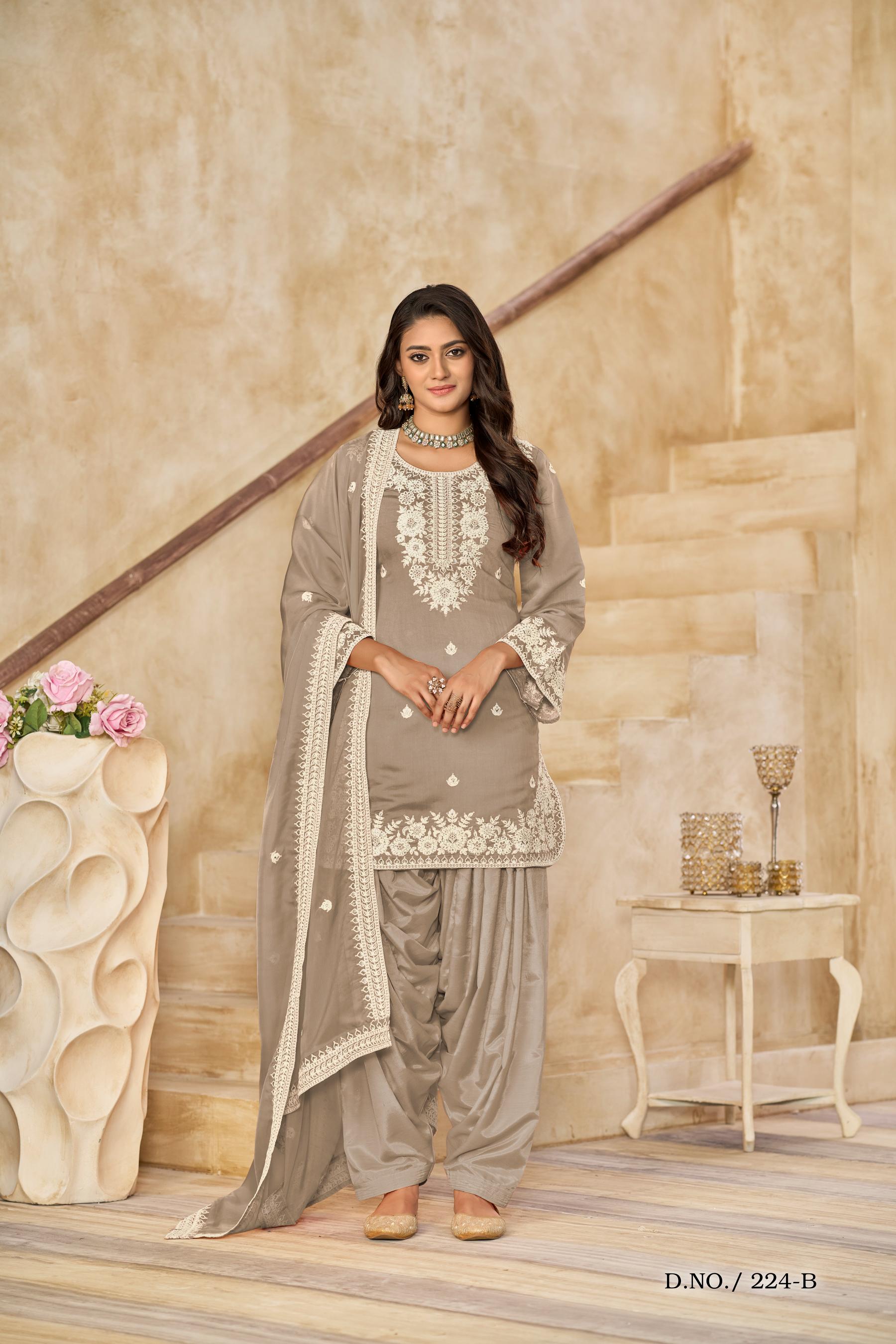 Anaita Beige Premium Thread Embroidered Roman Silk Salwar Suit | Grocsy