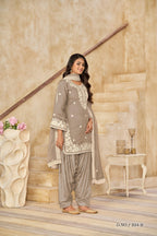 Anaita Beige Premium Thread Embroidered Roman Silk Salwar Suit | Grocsy