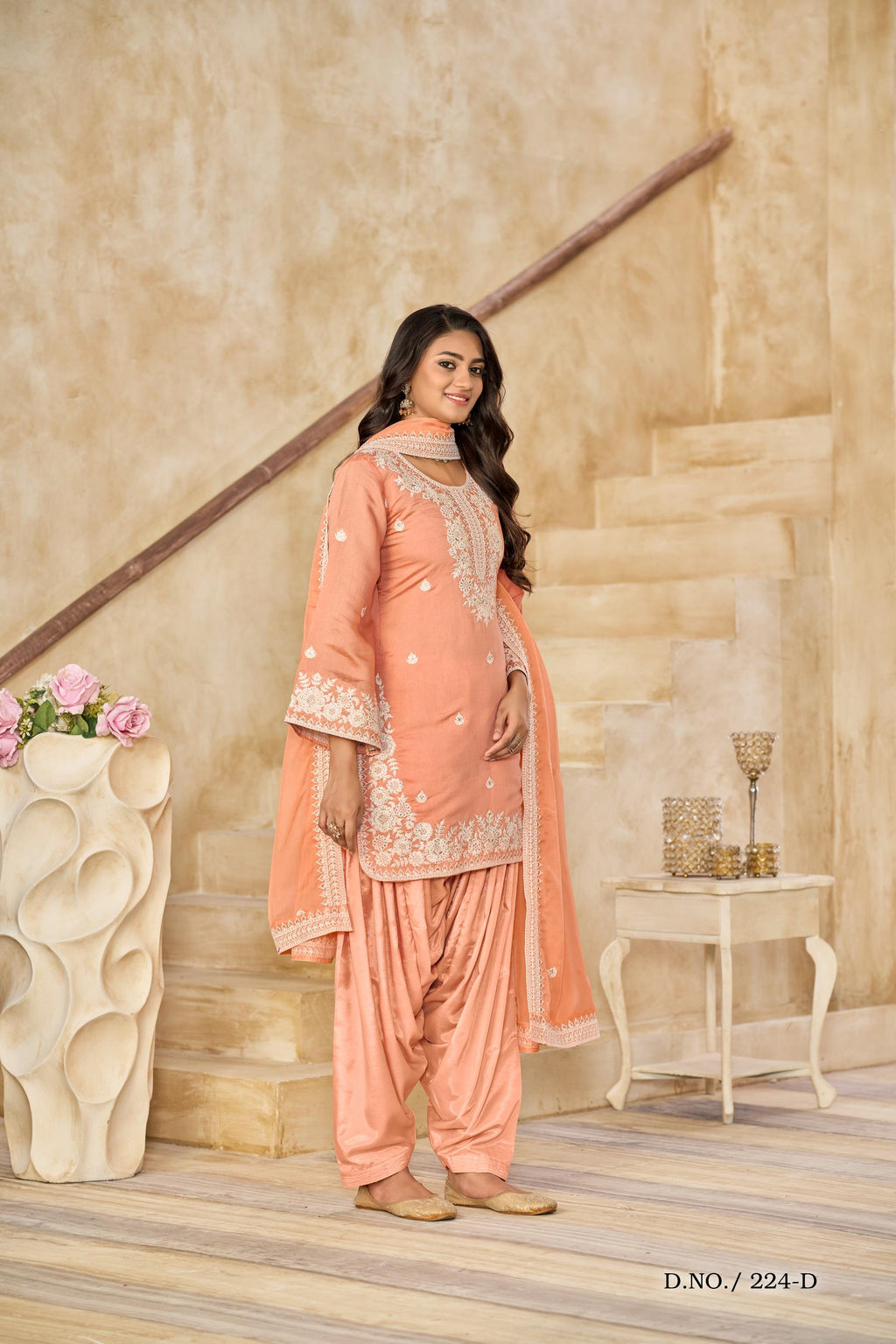 Anaita Orange Premium Thread Embroidered Roman Silk Salwar Suit | Grocsy