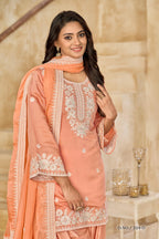 Anaita Orange Premium Thread Embroidered Roman Silk Salwar Suit | Grocsy