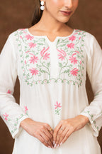 Gharana India Muslin Kurta In Multi Colour Embroidery | Grocsy