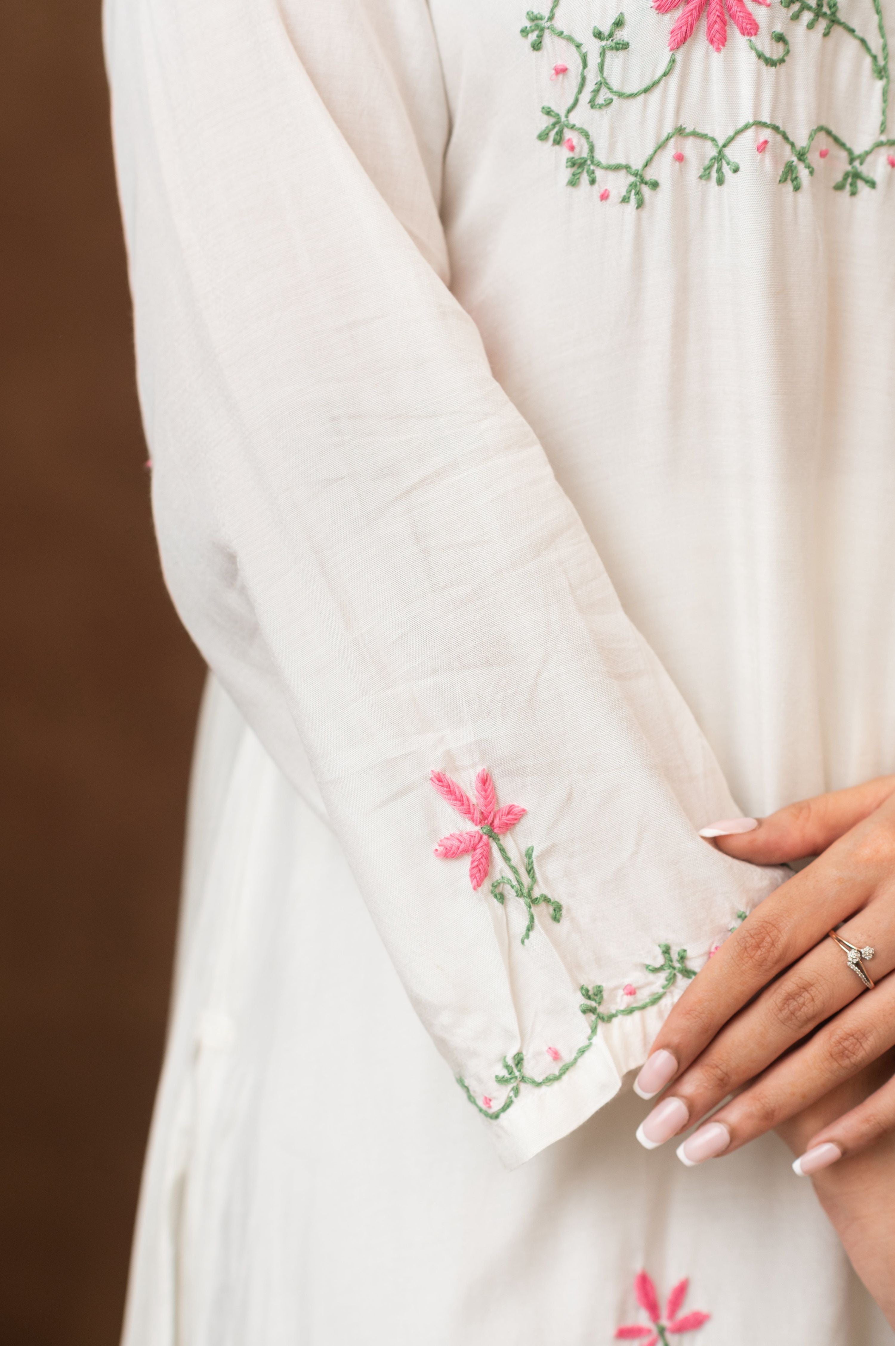 Gharana India Muslin Kurta In Multi Colour Embroidery | Grocsy
