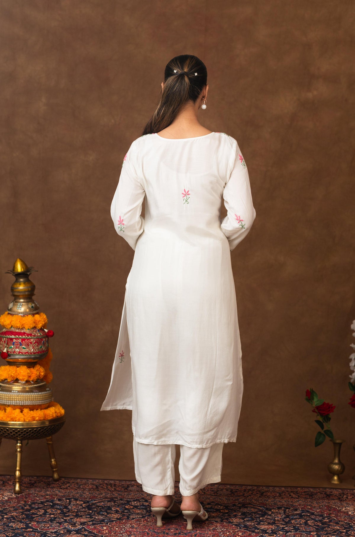 Gharana India Muslin Kurta In Multi Colour Embroidery | Grocsy