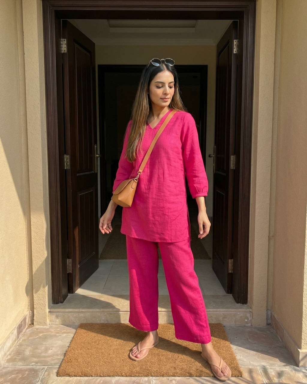 Gharana India Aira Berry Pop Pink Coord Set | Grocsy