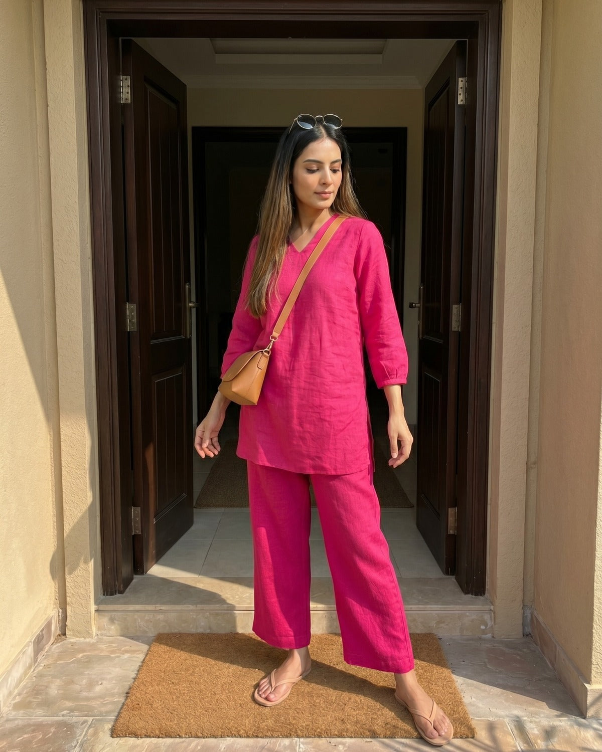 Gharana India Aira Berry Pop Pink Coord Set | Grocsy