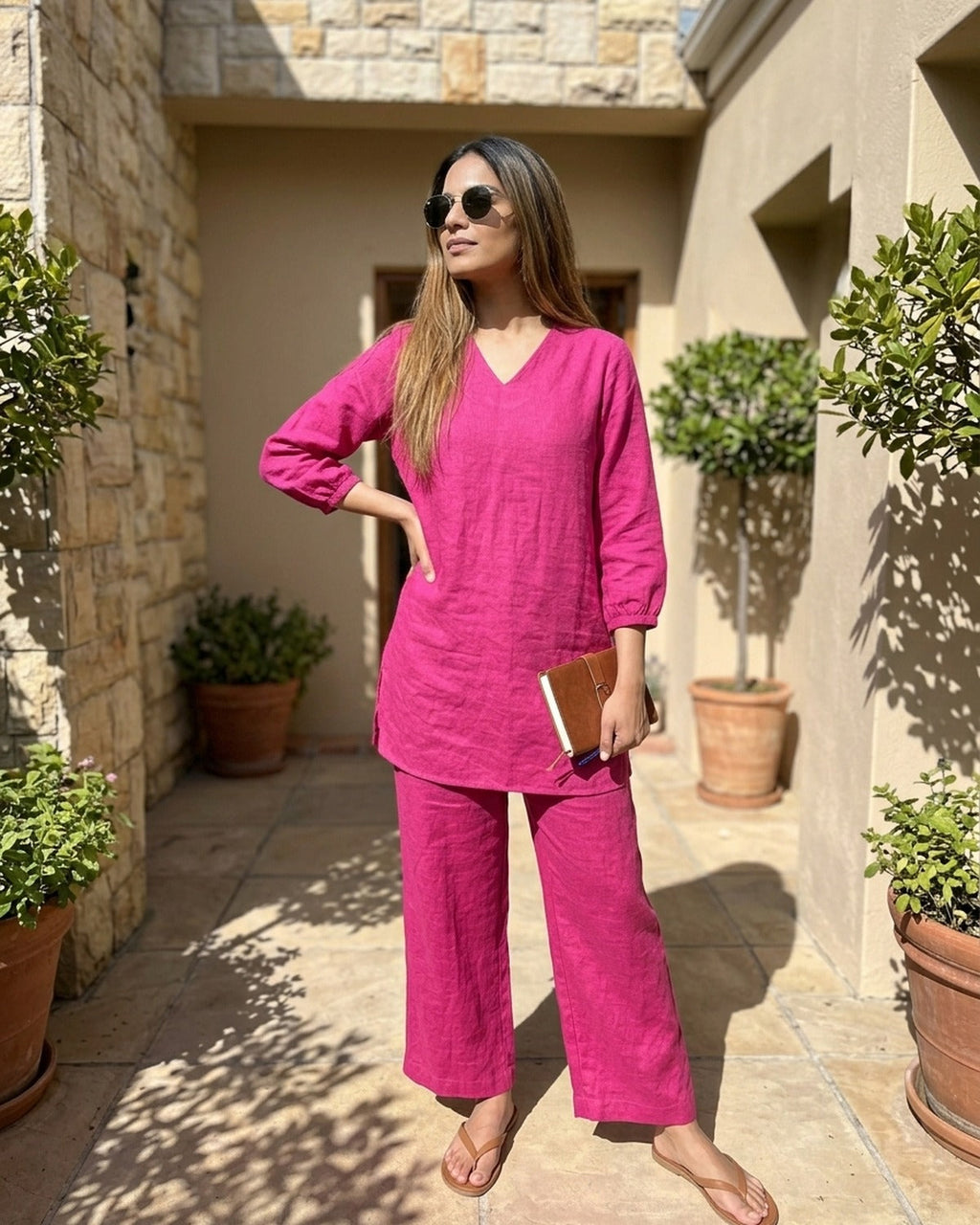 Gharana India Aira Berry Pop Pink Coord Set | Grocsy