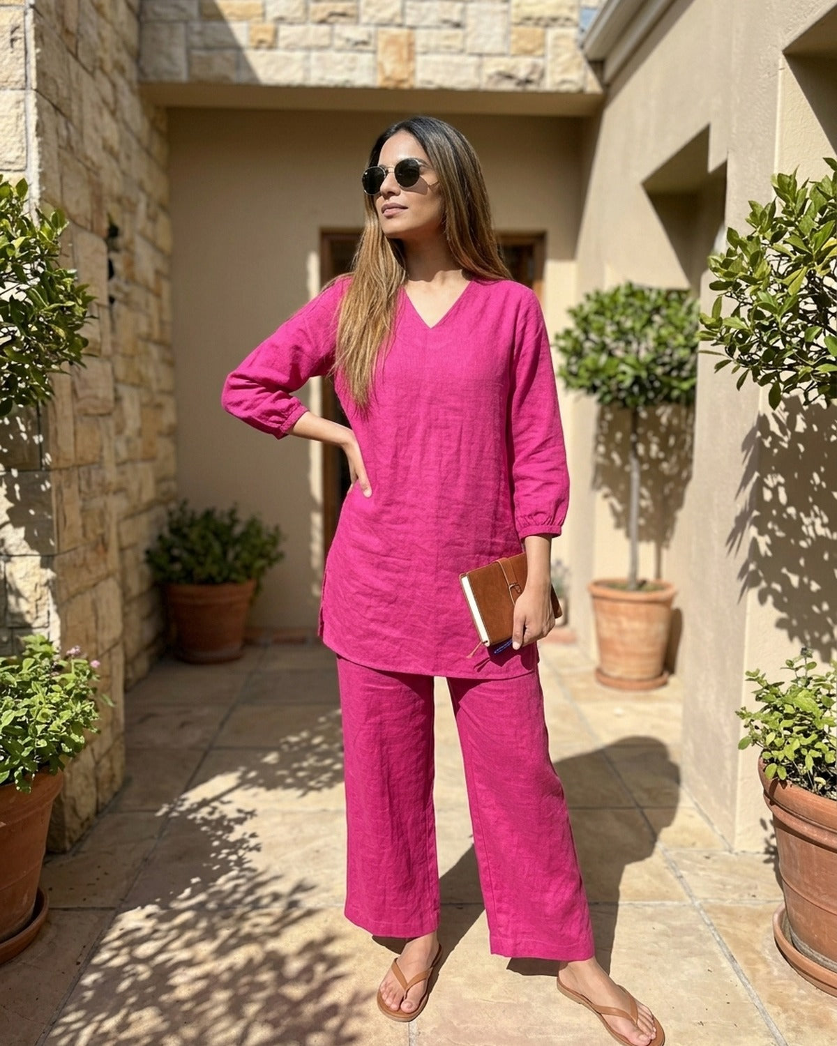 Gharana India Aira Berry Pop Pink Coord Set | Grocsy
