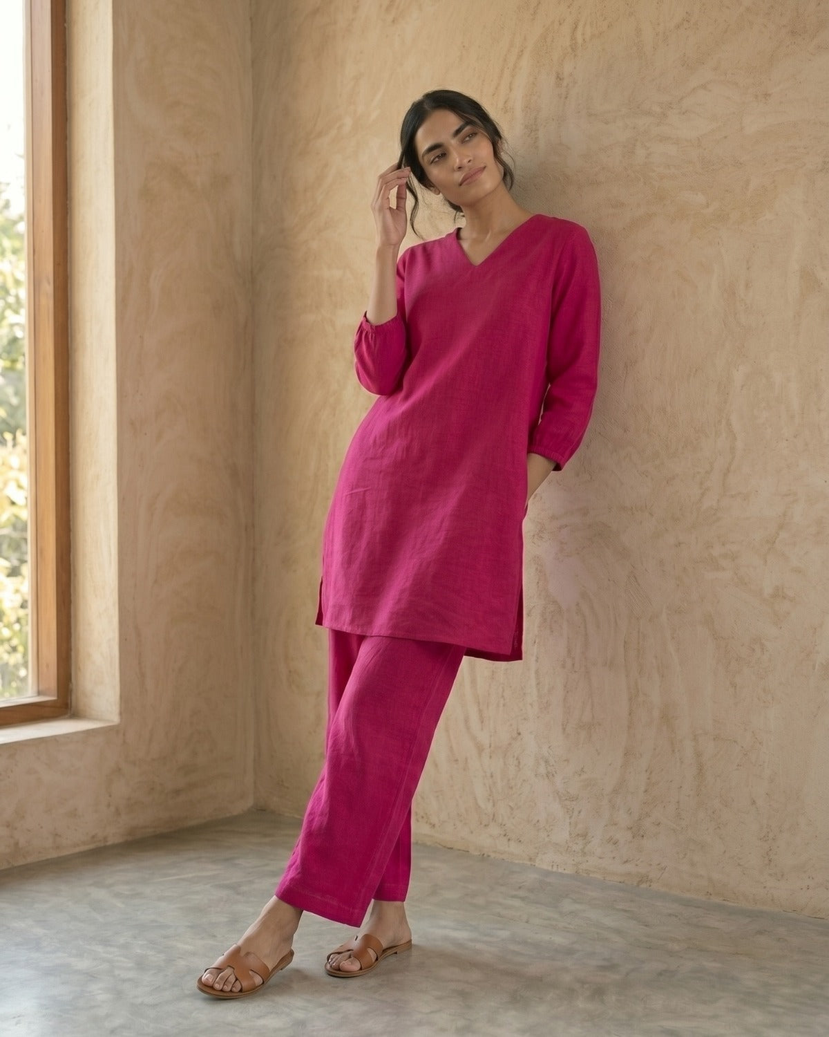 Gharana India Aira Berry Pop Pink Coord Set | Grocsy