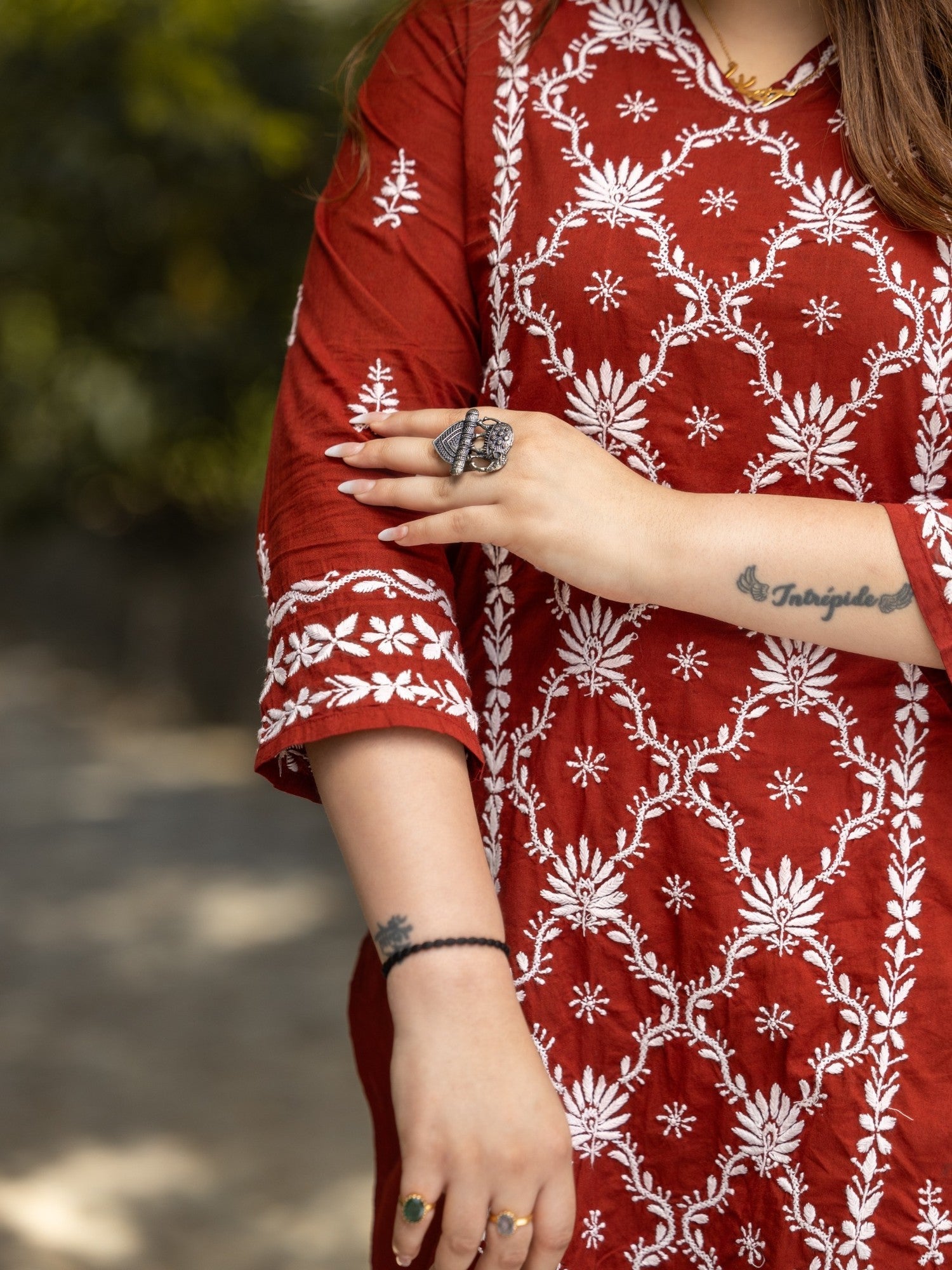 Gharana India Mul Cotton Maroon Kurta With Fine Chikankari Heavy Embroidery In White Thread | Grocsy