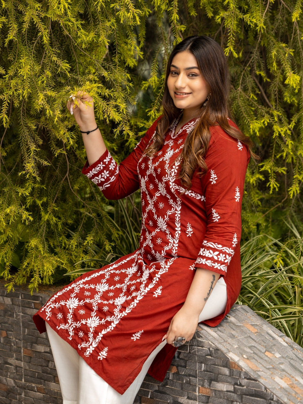 Gharana India Mul Cotton Maroon Kurta With Fine Chikankari Heavy Embroidery In White Thread | Grocsy