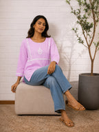 Gharana India Saheba Chikankari Lavender Cotton Top | Grocsy