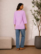 Gharana India Saheba Chikankari Lavender Cotton Top | Grocsy