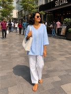 Gharana India Luxury Rayon Powder Blue Coloured Chikankari Top | Grocsy