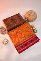 khanduapata Orange & Maroon Colour Design Cotton Saree For Women | Grocsy