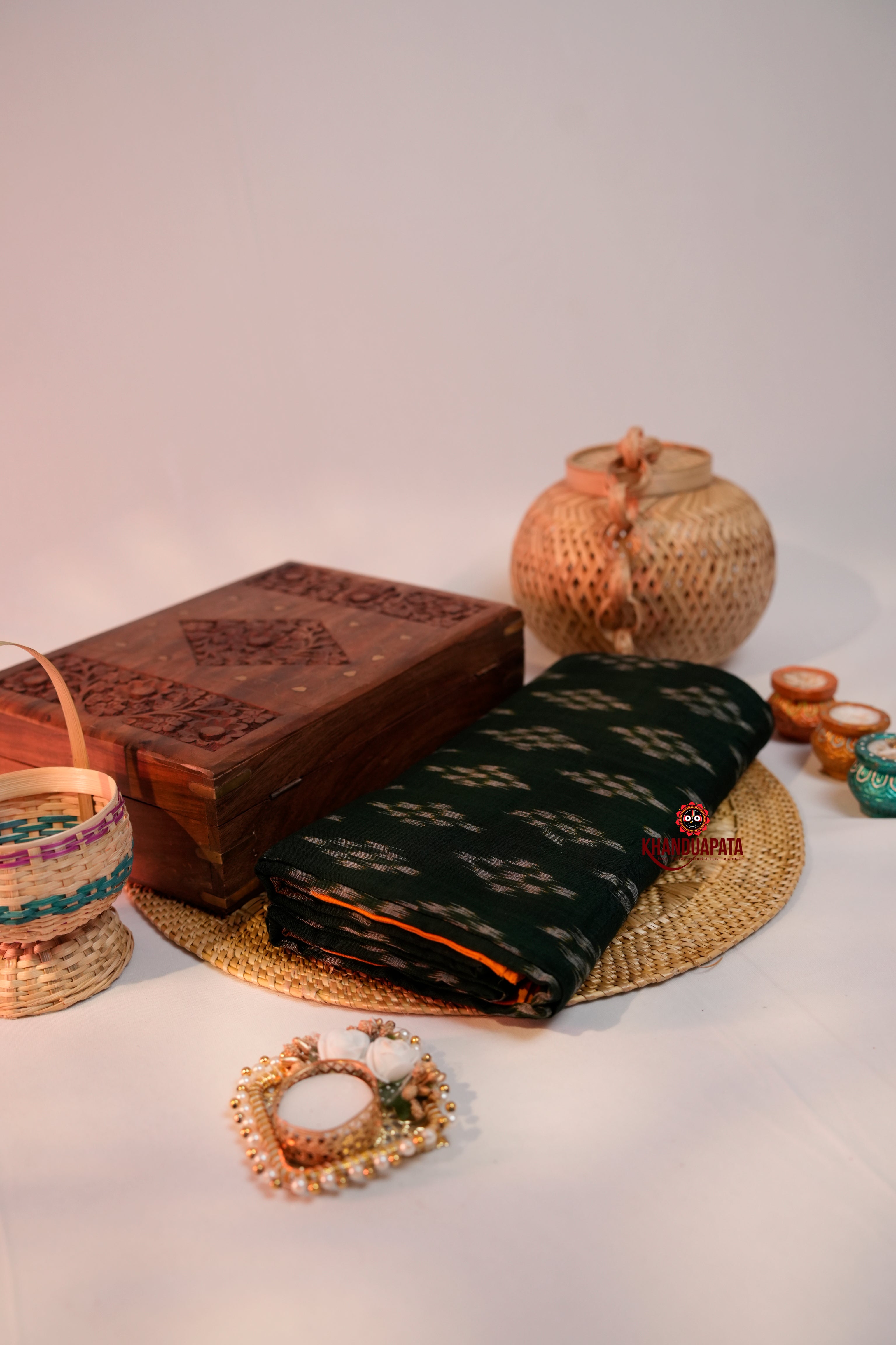 khanduapata Green & Orange Colour Design Cotton Saree For Women | Grocsy