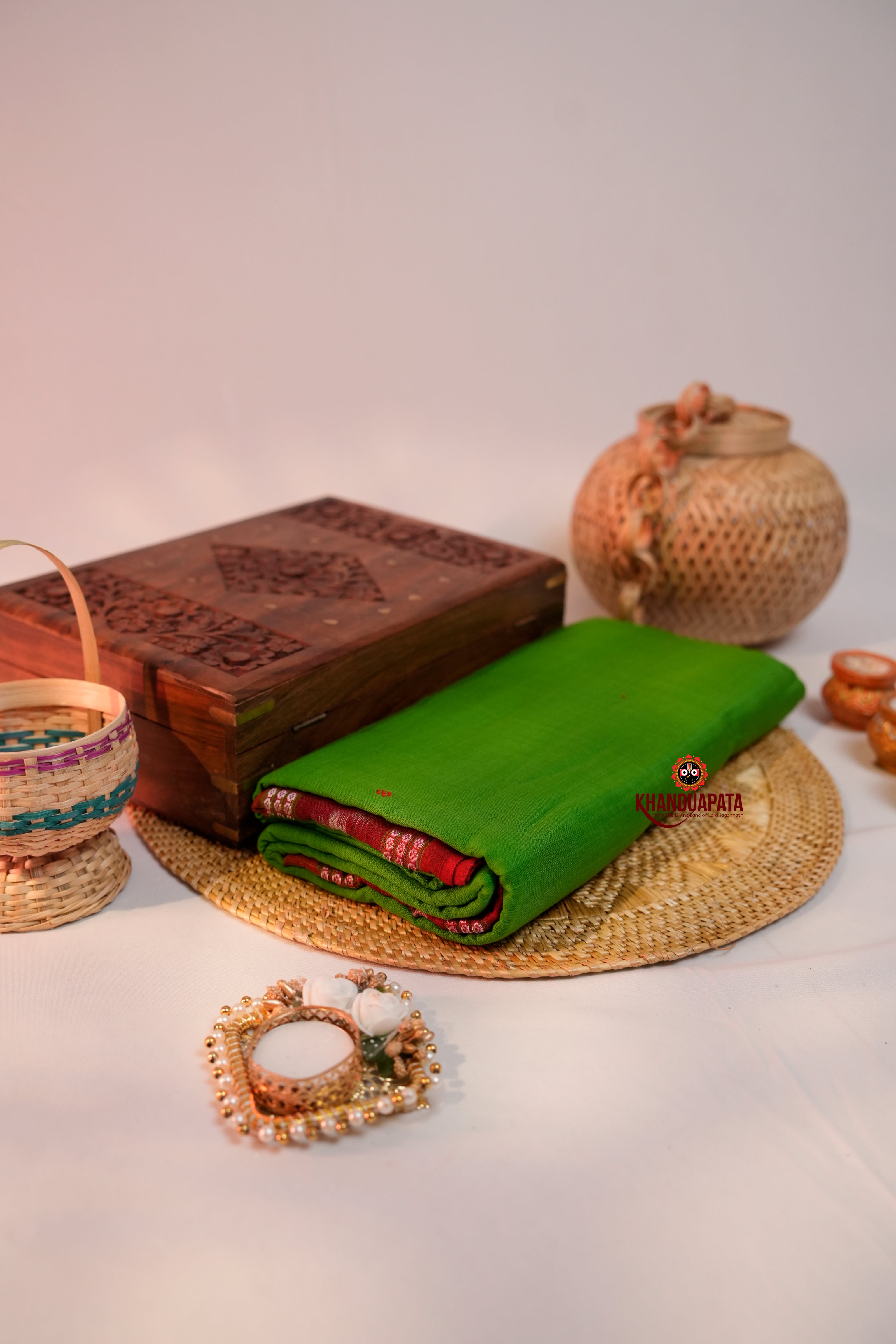 khanduapata Green & Maroon Colour Dot Design Cotton Saree For Women | Grocsy