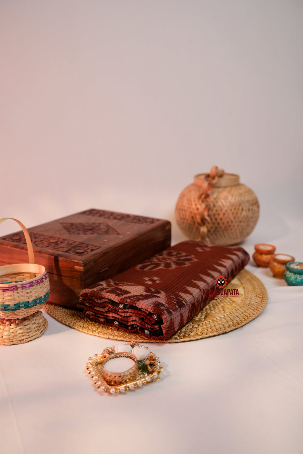khanduapata Brown & Black Special Design Cotton Saree For Women | Grocsy