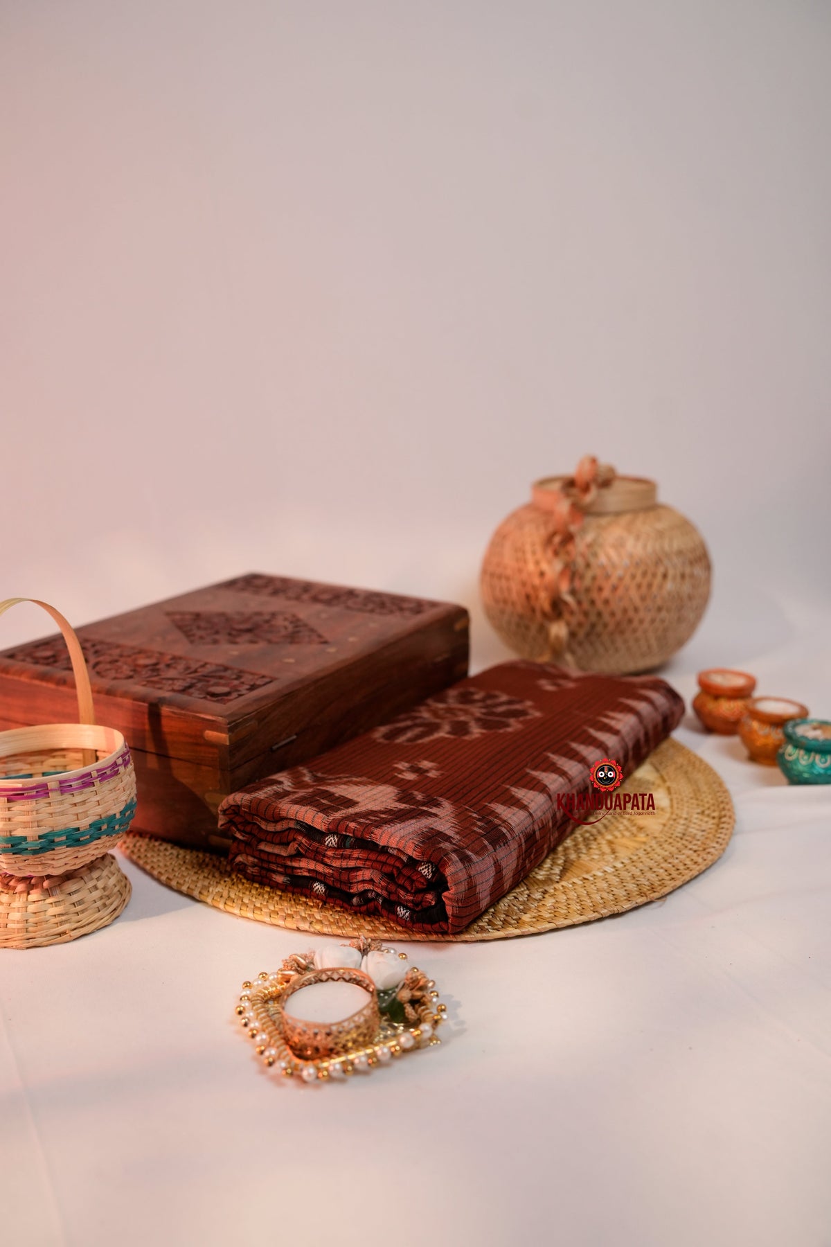 khanduapata Brown & Black Special Design Cotton Saree For Women | Grocsy