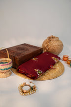 khanduapata Maroon Colour Flower Design Cotton Saree For Women | Grocsy