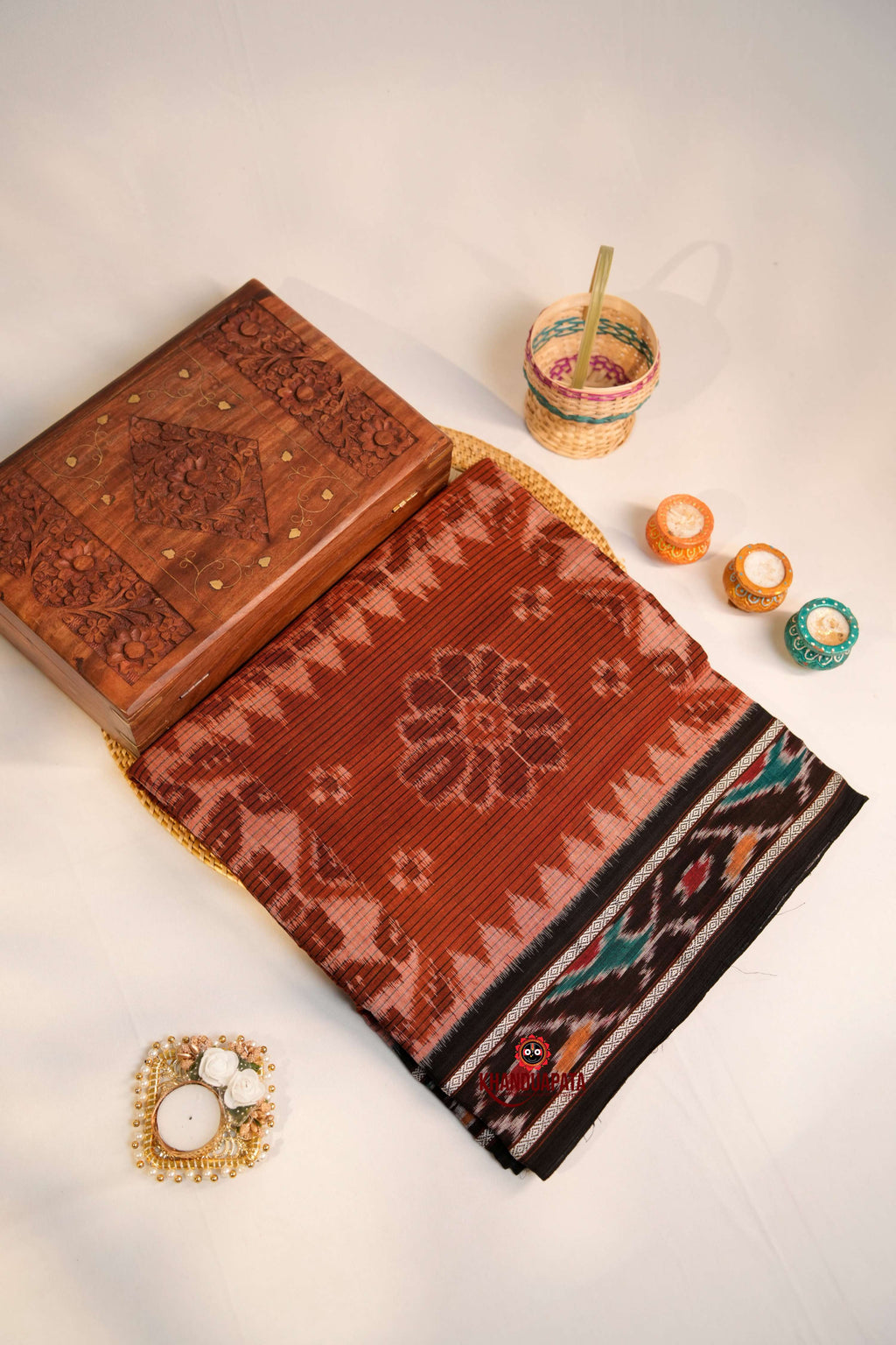 khanduapata Brown & Black Special Design Cotton Saree For Women | Grocsy